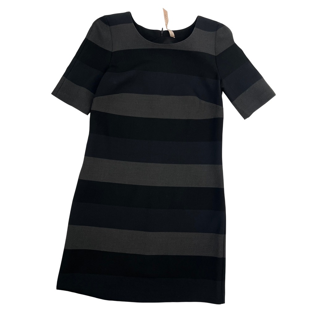 Bailey 44 Womens Striped Shift Dress Black Grey Short Sleeve Size S Made in USA